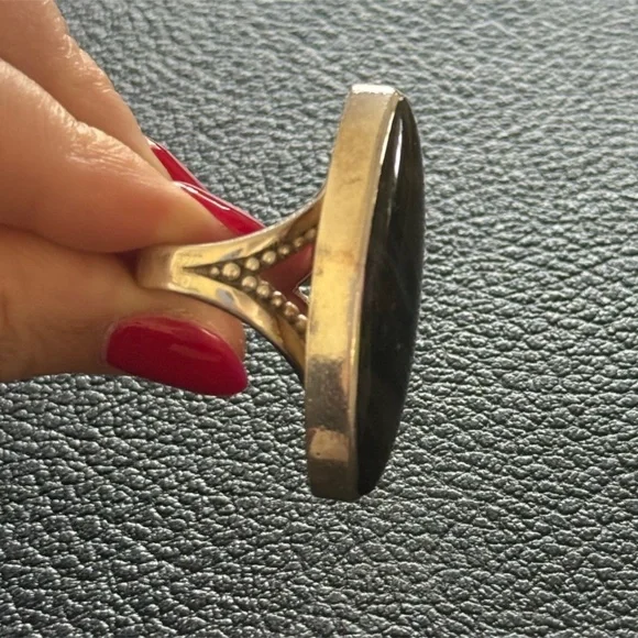 Vintage Sajen Sterling Silver Adjustable Labradorite Marquise Ring Statement Sty - Picture 5 of 8